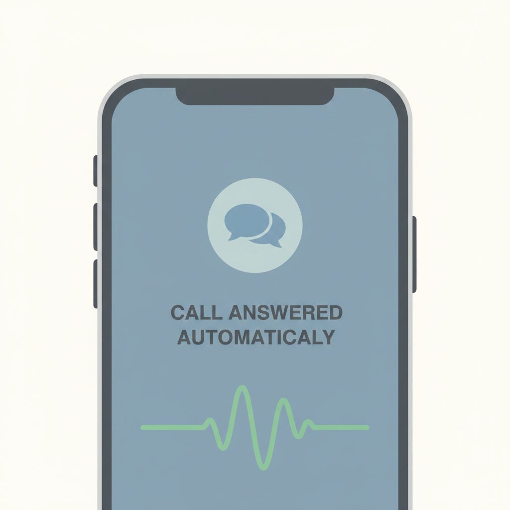 A smartphone screen displaying an active call with a sound waveform indicating the call is being answered.