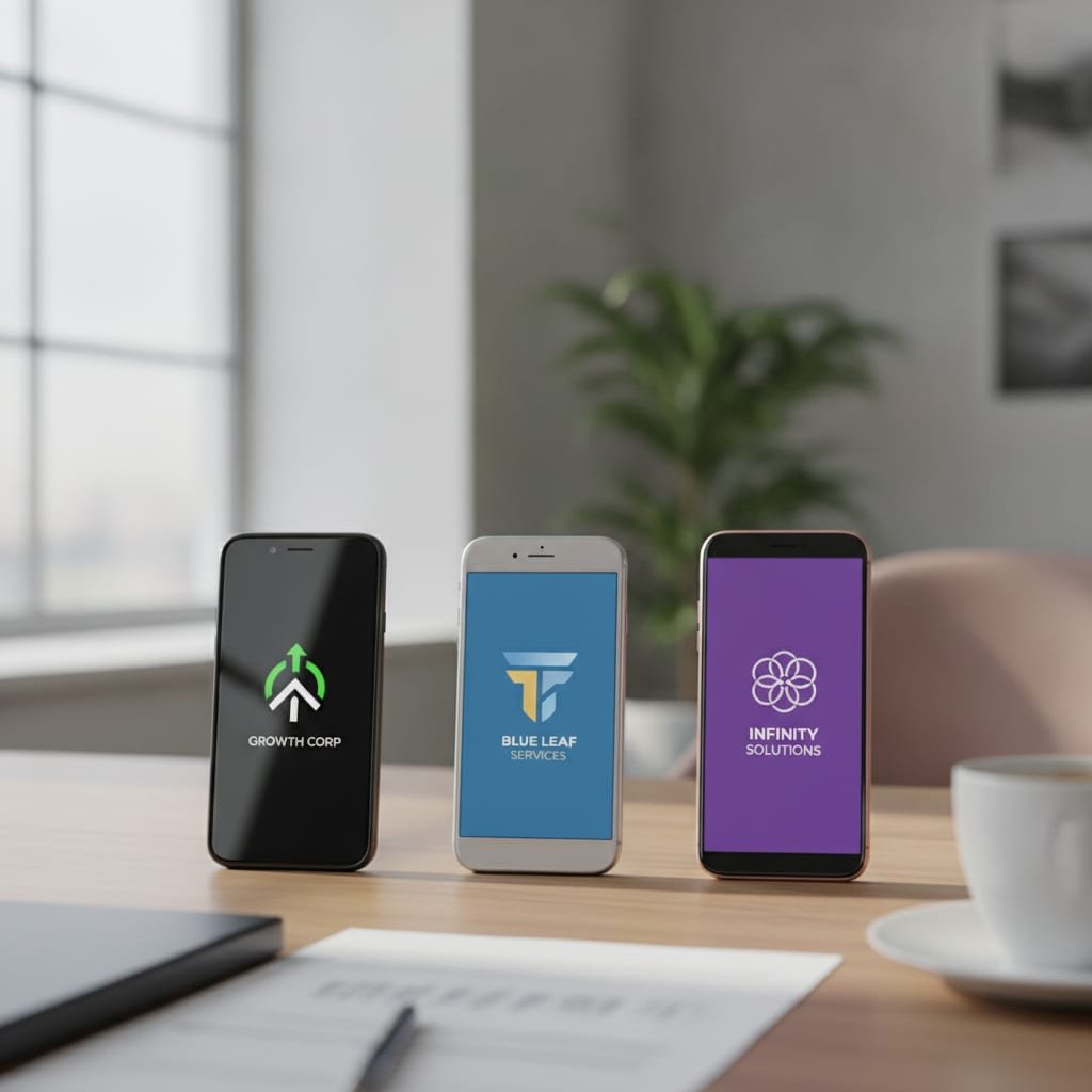 Three separate phones placed in a row on a desk, representing multiple business lines.